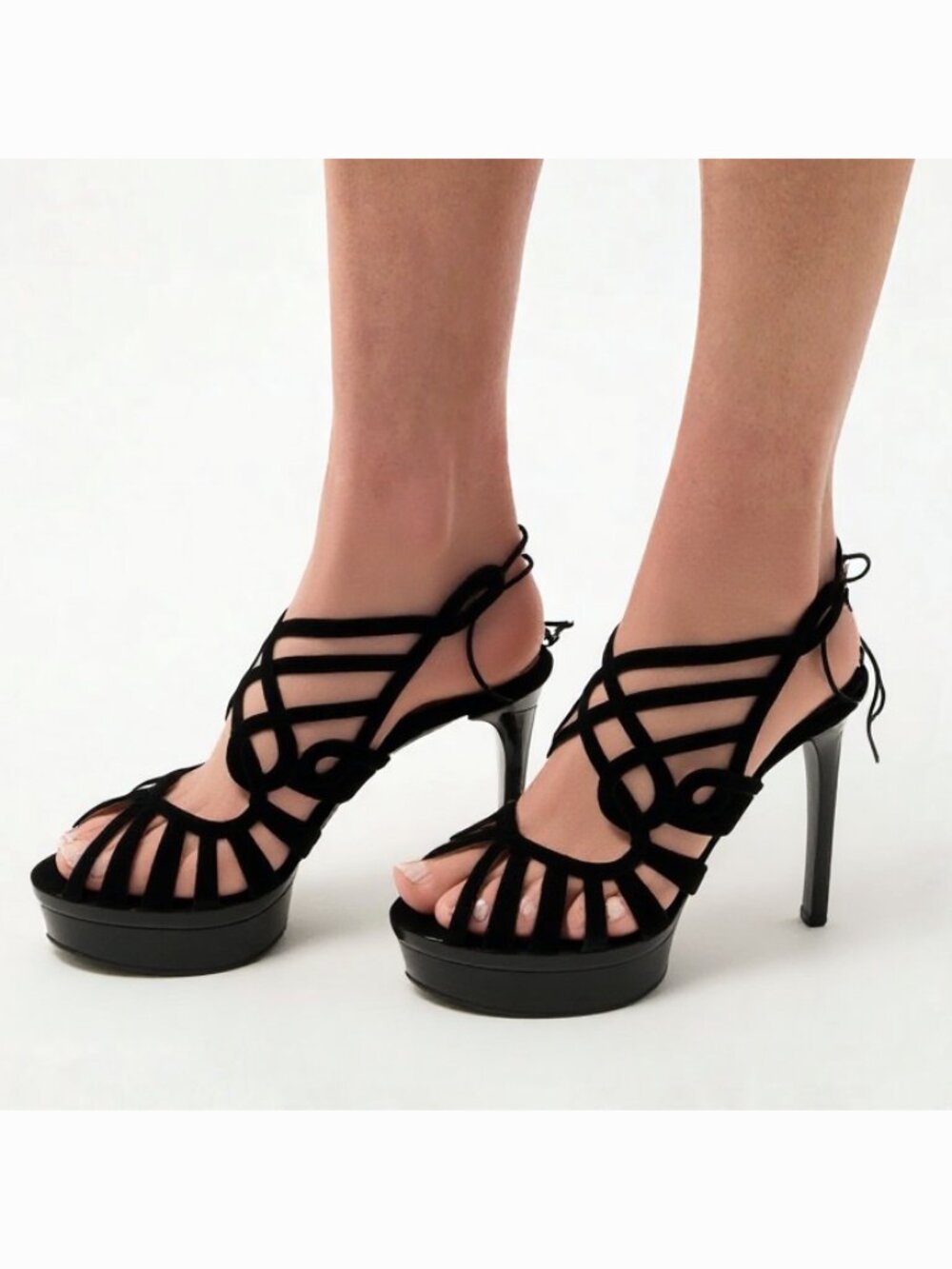 Black Suede Cage Platform Heels Strappy Evening Sandals Italy Bruno Magli Sz 38